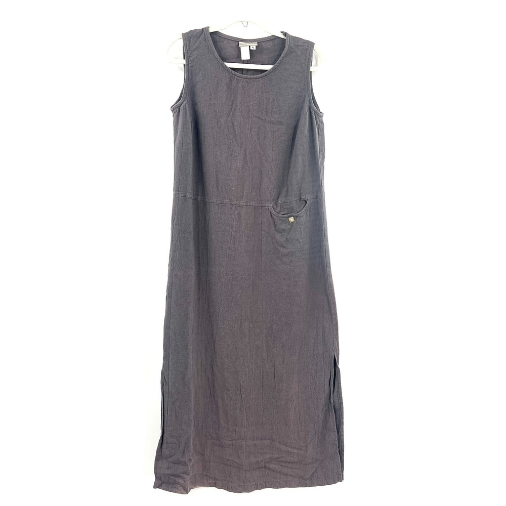 Lagenlook boho linen blend jumper dress gray quiet luxury funky artsy XL READ
